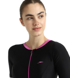 Women's Endurance10 Closedback Sleeved Swimdress With Boyleg - Black & Neon Violet