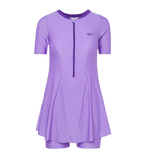 Women's Endurabrite Short Sleeve Closedback Swimdress With Boyleg - Purple Mist & Tillandsia Purple