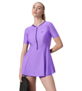 Women's Endurabrite Short Sleeve Closedback Swimdress With Boyleg - Purple Mist & Tillandsia Purple
