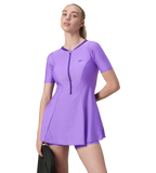 Women's Endurabrite Short Sleeve Closedback Swimdress With Boyleg - Purple Mist & Tillandsia Purple