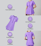 Women's Endurabrite Short Sleeve Closedback Swimdress With Boyleg - Purple Mist & Tillandsia Purple