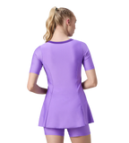 Women's Endurabrite Short Sleeve Closedback Swimdress With Boyleg - Purple Mist & Tillandsia Purple