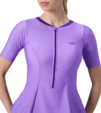 Women's Endurabrite Short Sleeve Closedback Swimdress With Boyleg - Purple Mist & Tillandsia Purple