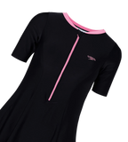 Women's Endurance10 Short Sleeve Closedback Swimdress With Boyleg - Black & Pink Lemonade