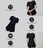 Women's Endurance10 Short Sleeve Closedback Swimdress With Boyleg - Black & Pink Lemonade