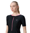 Women's Endurance10 Short Sleeve Closedback Swimdress With Boyleg - Black & Pink Lemonade
