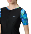 Women's Endurance10 Printed Short Sleeve Closedback Swimdress With Boyleg - Black & Periwinkle Blue