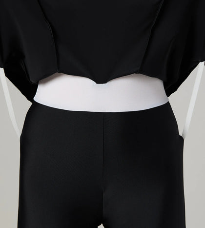 Women's Endurance10 Printed Short Sleeve Closedback Swimdress With Boyleg - Black & Periwinkle Blue