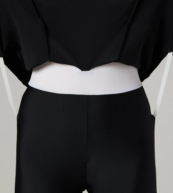 Women's Endurance10 Printed Short Sleeve Closedback Swimdress With Boyleg - Black & Periwinkle Blue