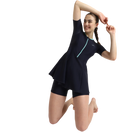 Women's Endurance10 Closedback Sleeved Swimdress With Boyleg - True Navy & Arctic Glass
