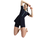 Women's Endurance10 Closedback Sleeved Swimdress With Boyleg - True Navy & Arctic Glass
