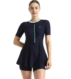 Women's Endurance10 Closedback Sleeved Swimdress With Boyleg - True Navy & Arctic Glass