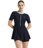 Women's Endurance10 Closedback Sleeved Swimdress With Boyleg - True Navy & Arctic Glass