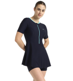 Women's Endurance10 Closedback Sleeved Swimdress With Boyleg - True Navy & Arctic Glass