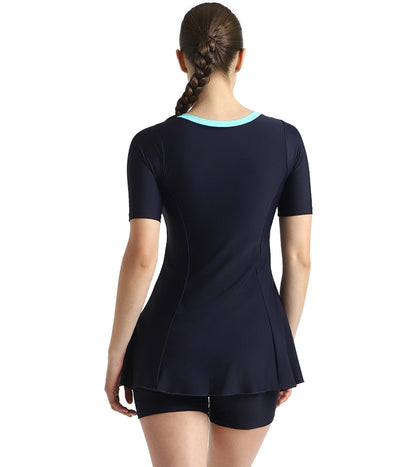 Women's Endurance10 Closedback Sleeved Swimdress With Boyleg - True Navy & Arctic Glass
