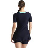 Women's Endurance10 Closedback Sleeved Swimdress With Boyleg - True Navy & Arctic Glass