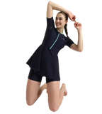 Women's Endurance10 Closedback Sleeved Swimdress With Boyleg - True Navy & Arctic Glass