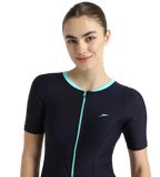 Women's Endurance10 Closedback Sleeved Swimdress With Boyleg - True Navy & Arctic Glass