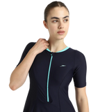 Women's Endurance10 Closedback Sleeved Swimdress With Boyleg - True Navy & Arctic Glass