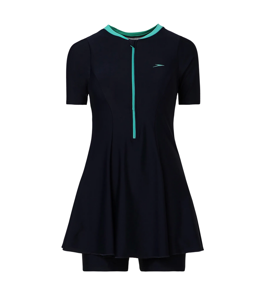 Women's Endurance10 Closedback Sleeved Swimdress With Boyleg - True Navy & Arctic Glass