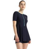 Women's Endurance10 Closedback Sleeved Swimdress With Boyleg - True Navy & Arctic Glass