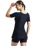 Women's Endurance10 Closedback Sleeved Swimdress With Boyleg - True Navy & Arctic Glass