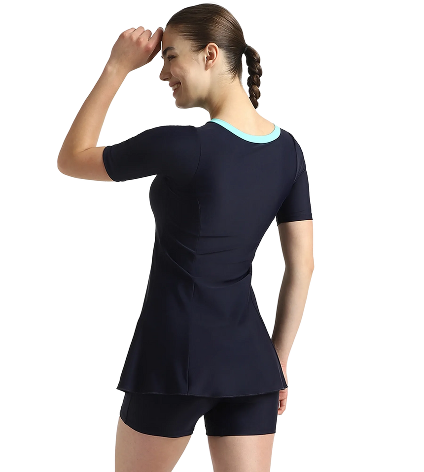 Women's Endurance10 Closedback Sleeved Swimdress With Boyleg - True Navy & Arctic Glass