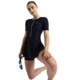 Women's Endurance10 Closedback Sleeved Swimdress With Boyleg - True Navy & Arctic Glass