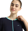 Women's Endurance10 Closedback Sleeved Swimdress With Boyleg - True Navy & Arctic Glass