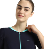 Women's Endurance10 Closedback Sleeved Swimdress With Boyleg - True Navy & Arctic Glass