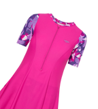 Women's Endurance10 Printed Short Sleeve Closedback Swimdress With Boyleg - Electric Pink & Tapestry