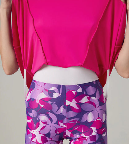 Women's Endurance10 Printed Short Sleeve Closedback Swimdress With Boyleg - Electric Pink & Tapestry