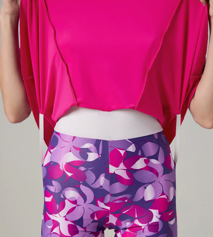 Women's Endurance10 Printed Short Sleeve Closedback Swimdress With Boyleg - Electric Pink & Tapestry