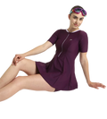 Women's Enduraflex Closedback Sleeved Swimdress With Boyleg - Plum Dandy & Lilac Breeze