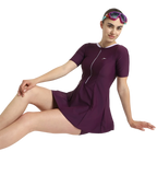 Women's Enduraflex Closedback Sleeved Swimdress With Boyleg - Plum Dandy & Lilac Breeze