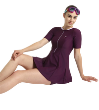 Women's Enduraflex Closedback Sleeved Swimdress With Boyleg - Plum Dandy & Lilac Breeze