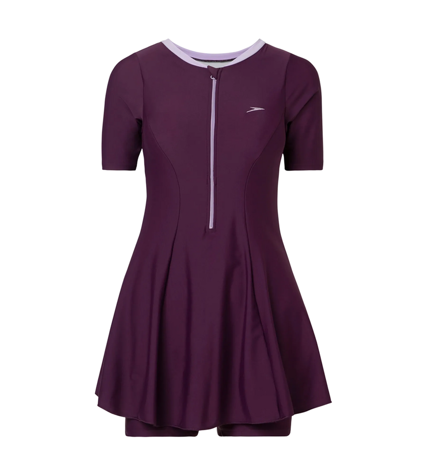 Women's Enduraflex Closedback Sleeved Swimdress With Boyleg - Plum Dandy & Lilac Breeze