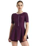 Women's Enduraflex Closedback Sleeved Swimdress With Boyleg - Plum Dandy & Lilac Breeze