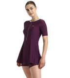 Women's Enduraflex Closedback Sleeved Swimdress With Boyleg - Plum Dandy & Lilac Breeze
