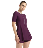 Women's Enduraflex Closedback Sleeved Swimdress With Boyleg - Plum Dandy & Lilac Breeze