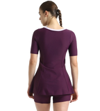 Women's Enduraflex Closedback Sleeved Swimdress With Boyleg - Plum Dandy & Lilac Breeze