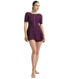 Women's Enduraflex Closedback Sleeved Swimdress With Boyleg - Plum Dandy & Lilac Breeze