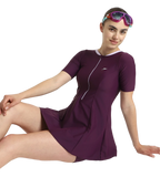 Women's Enduraflex Closedback Sleeved Swimdress With Boyleg - Plum Dandy & Lilac Breeze