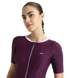 Women's Enduraflex Closedback Sleeved Swimdress With Boyleg - Plum Dandy & Lilac Breeze