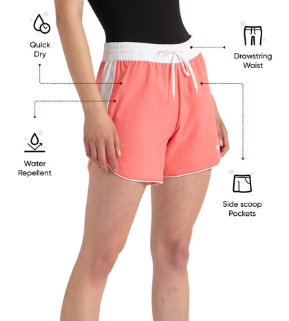 Women's 4 Way Comfort Stretch Leisure Watershorts With Side Pockets - Coral Sands & White