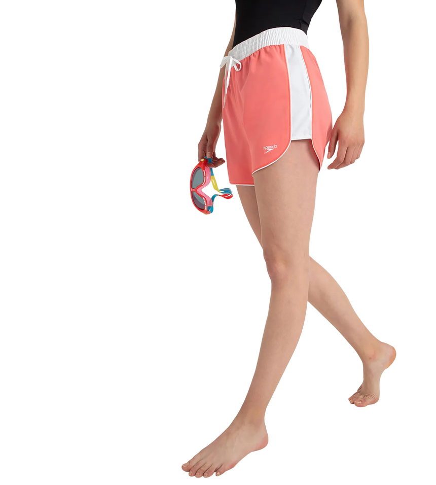 Women's 4 Way Comfort Stretch Leisure Watershorts With Side Pockets - Coral Sands & White