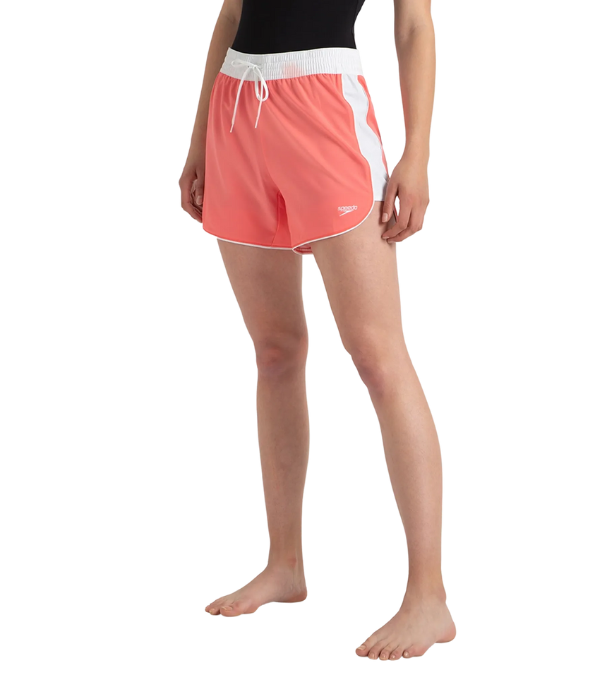 Women's 4 Way Comfort Stretch Leisure Watershorts With Side Pockets - Coral Sands & White