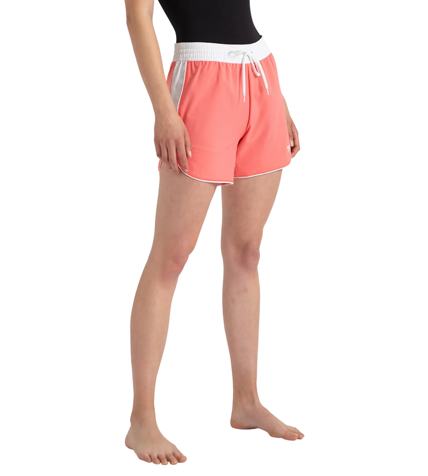 Women's 4 Way Comfort Stretch Leisure Watershorts With Side Pockets - Coral Sands & White