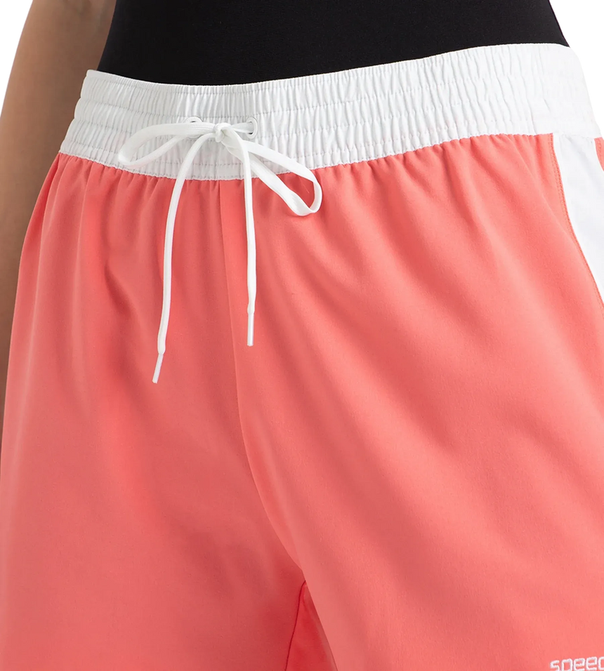 Women's 4 Way Comfort Stretch Leisure Watershorts With Side Pockets - Coral Sands & White