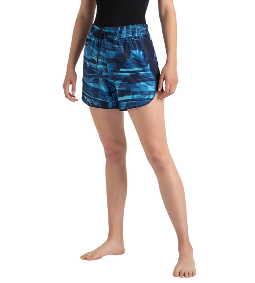 Women's 4 Way Flex Essential Printed Watershorts With Side Pockets - Peacoat, Cerulean Blue & Picton Blue